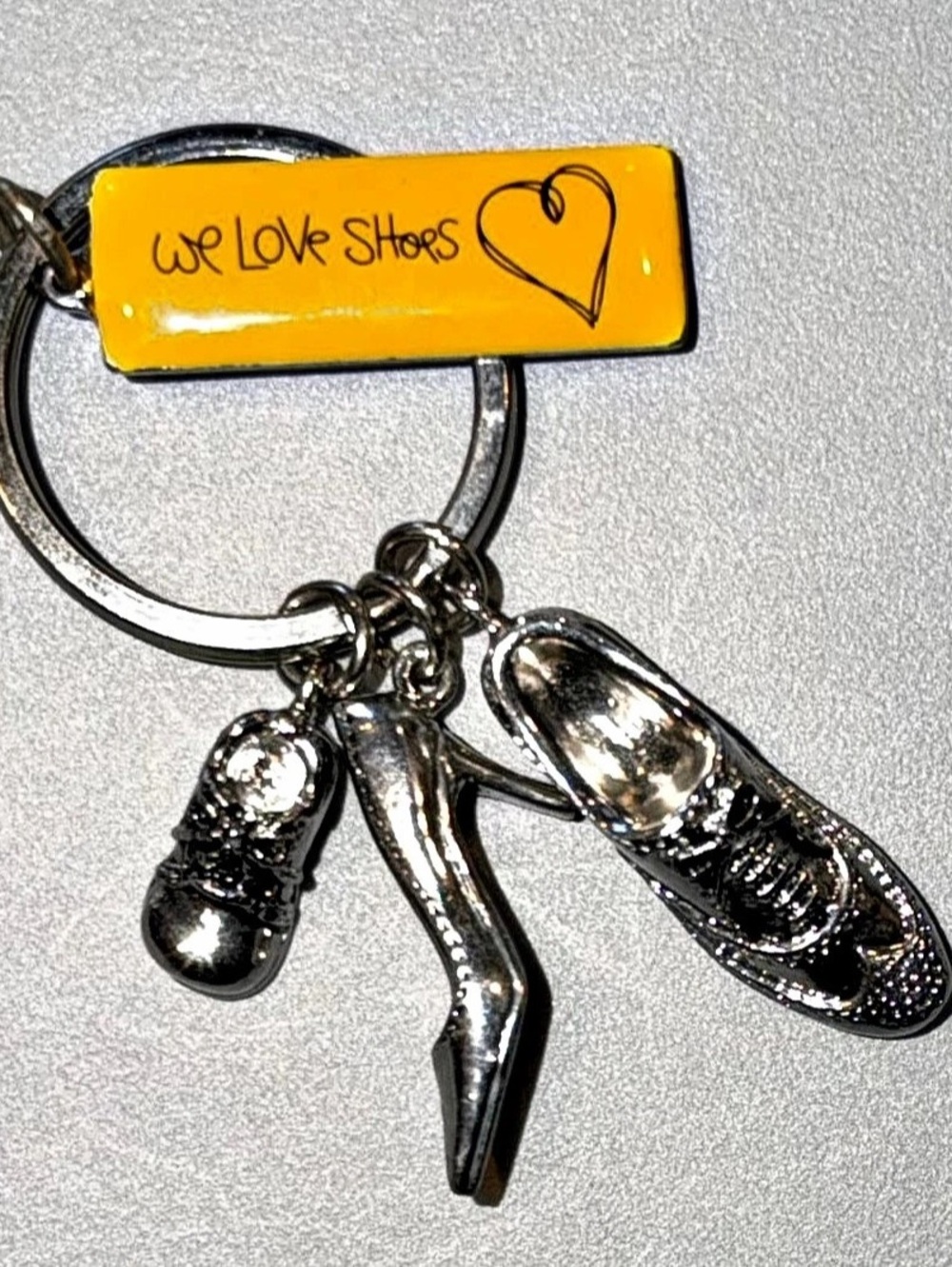 Rare Vintage Nordstrom We Love Shoes Keychain Charm Silver & Yellow
